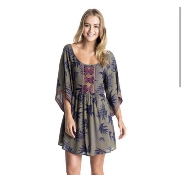 Roxy Sunset City Sundress Women’s Medium New With Tags Gray Embroidered Flowy - Picture 1 of 8